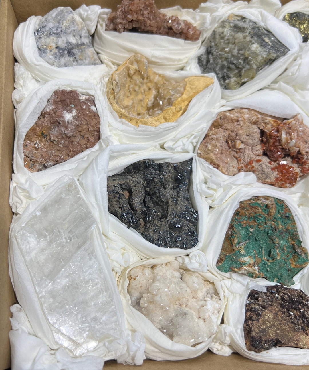 Morocco Mixed Minerals Crystal Druzy Collection Large Boxed Flat Wholesale