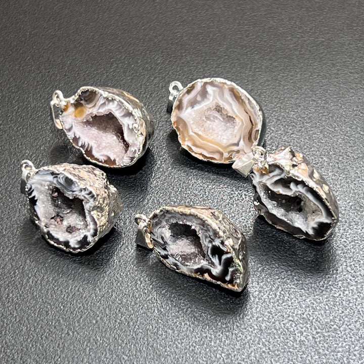 Oco Geode Druzy Crystal Pendant (Full Silver Plated Back) Gemstone Jewelry Necklace Supply