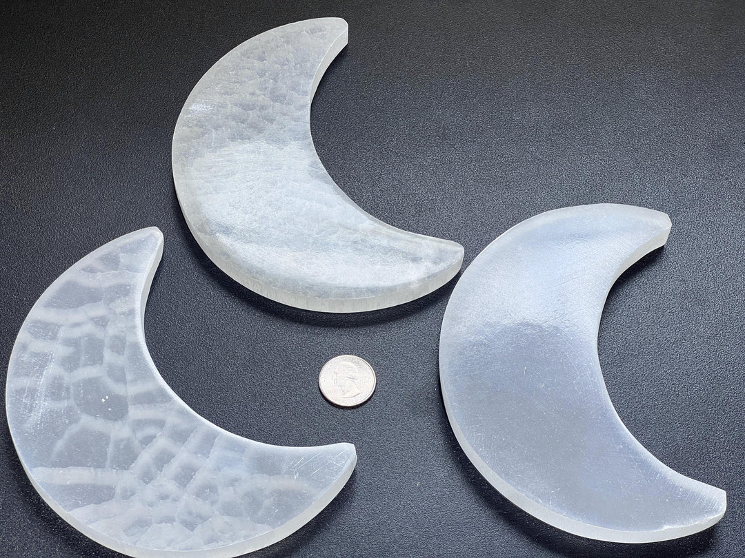 Selenite Crystal Crescent Moon Plate (6 Inches) Carving