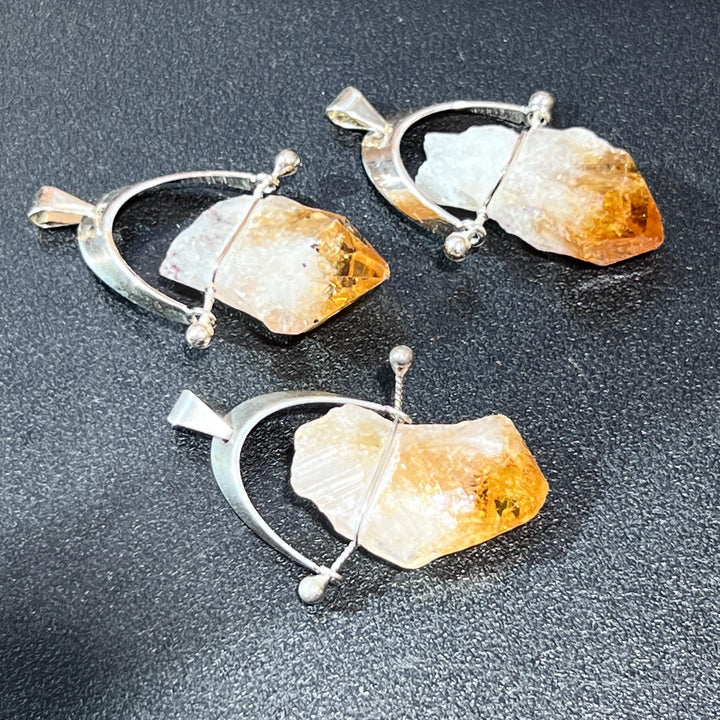 Citrine Crystal Point Pendant (Silver Plated Wire Wrapped)