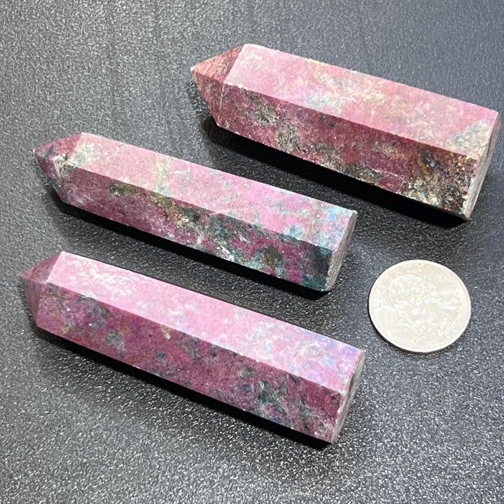 Red Ruby With Fuchsite Crystal Standing Tower Obelisk Points (UV Reactive) Gemstone Decor Carving Supply