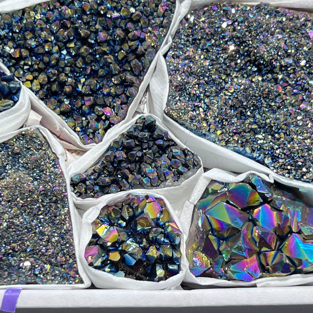 Titanium Aura Amethyst Crystals (Avg 1.5 LBs) Box Flat Bulk Wholesale Lot Raw Stones Gemstones