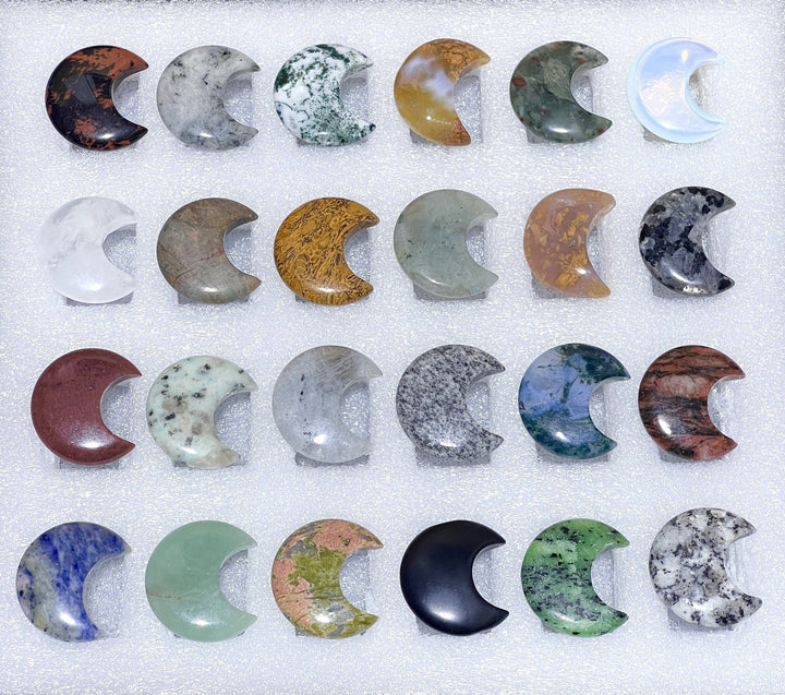 Mixed Gemstone Crescent Moon Collection ( 24 Pcs ) Bulk Wholesale Assorted Flat Box