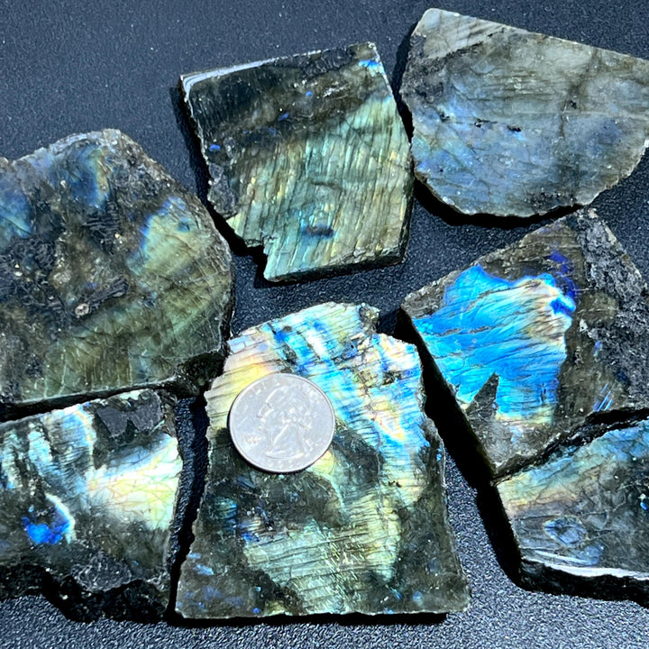 Flashy Labradorite Polished Rough Cut Slab Tiles (By The Piece or Pound) Wholesale