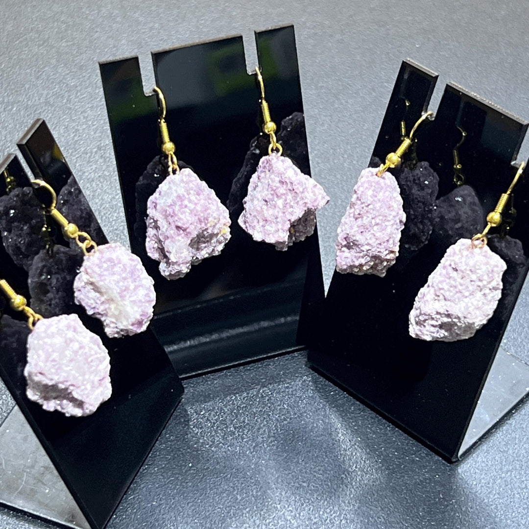 Lilac Lepidolite Raw Crystal Earrings Pair (Gold Stainless Steel Hooks)