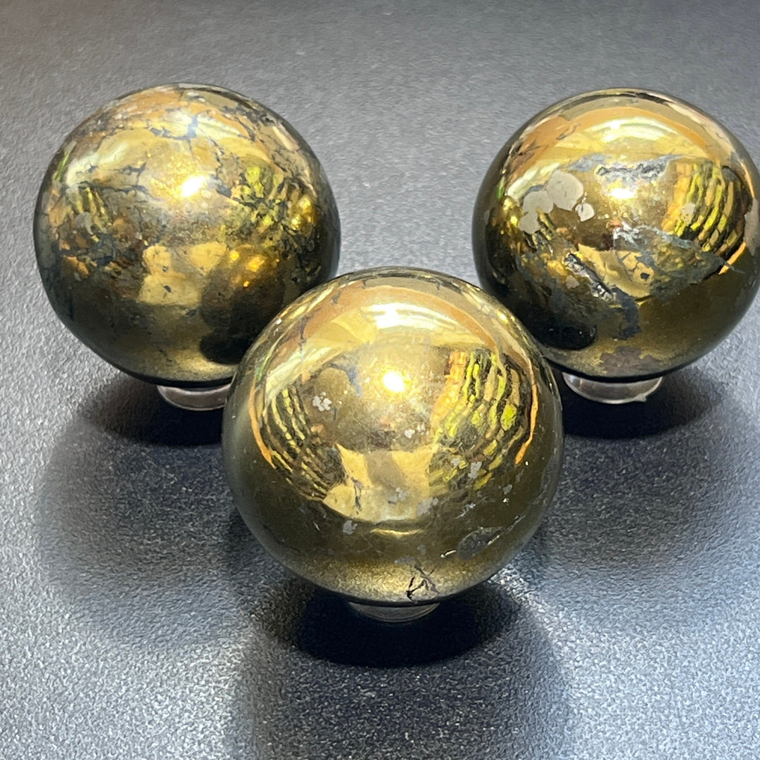 Golden Chalcopyrite Sphere Polished Crystal Orb Polished Shiny Gold Carving Gemstone Decor Supply