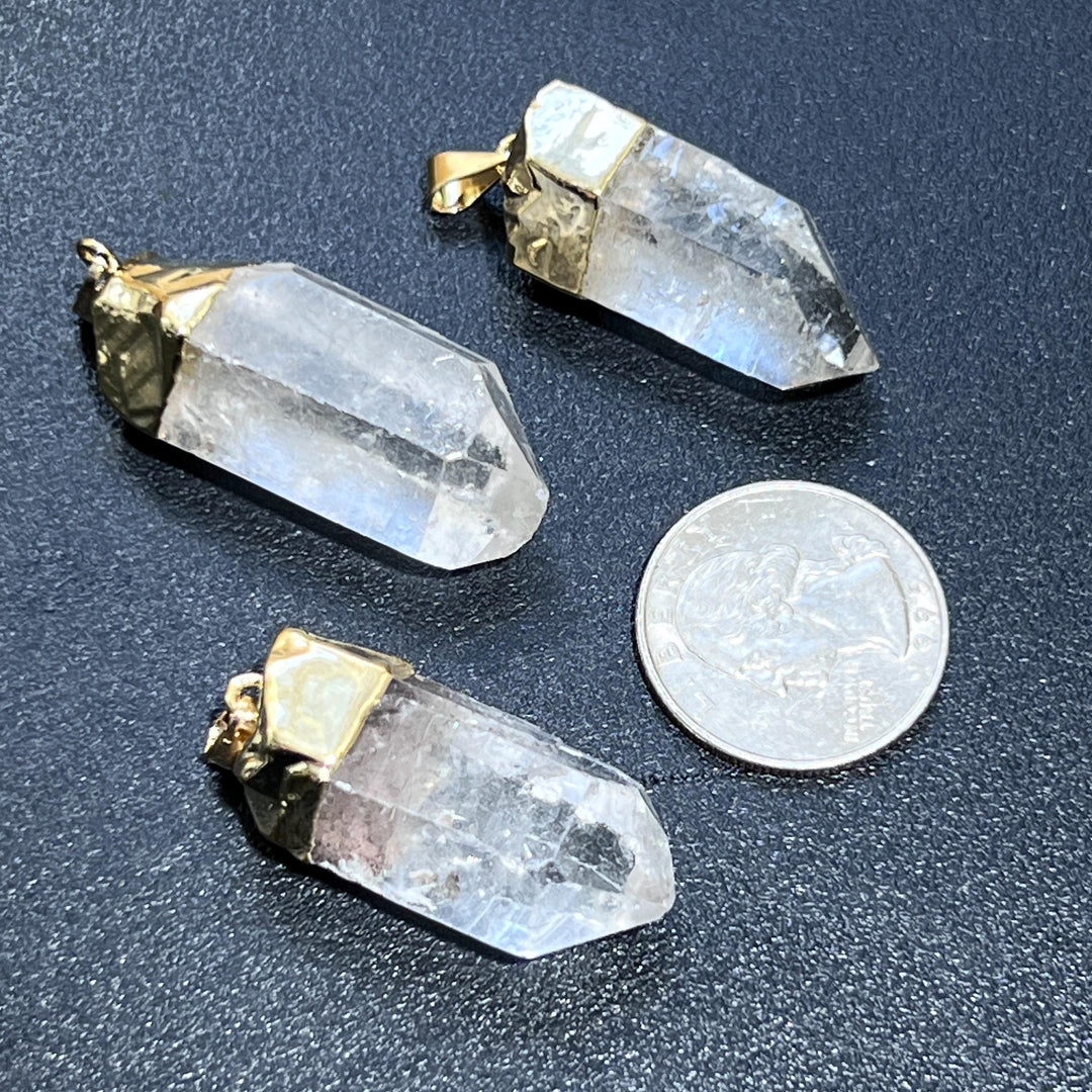 Raw Quartz Crystal Point Pendant (Gold Plated) Wholesale