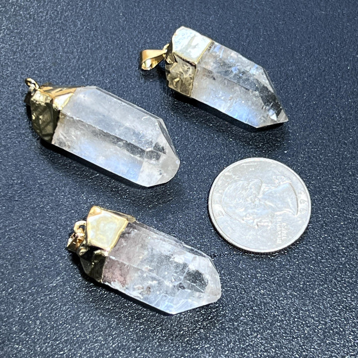 Raw Quartz Crystal Point Pendant (Gold Plated) Wholesale