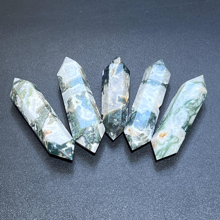 Moss Agate Crystal Double Terminated Point Gemstone Wand Carving Home Decor Supply