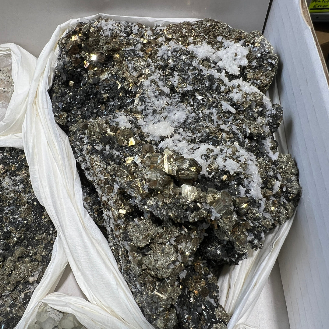 Bolivian Minerals Crystal Collection (Large 15x10 Inch Flat)(12 LBs) Pyrite Sphalerite Galena Quartz Pink Mangano Calcite Wholesale Bulk Lot