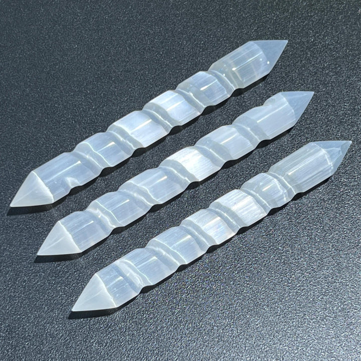 Selenite Crystal Spiral Wand Double Terminated Point Carving Wholesale