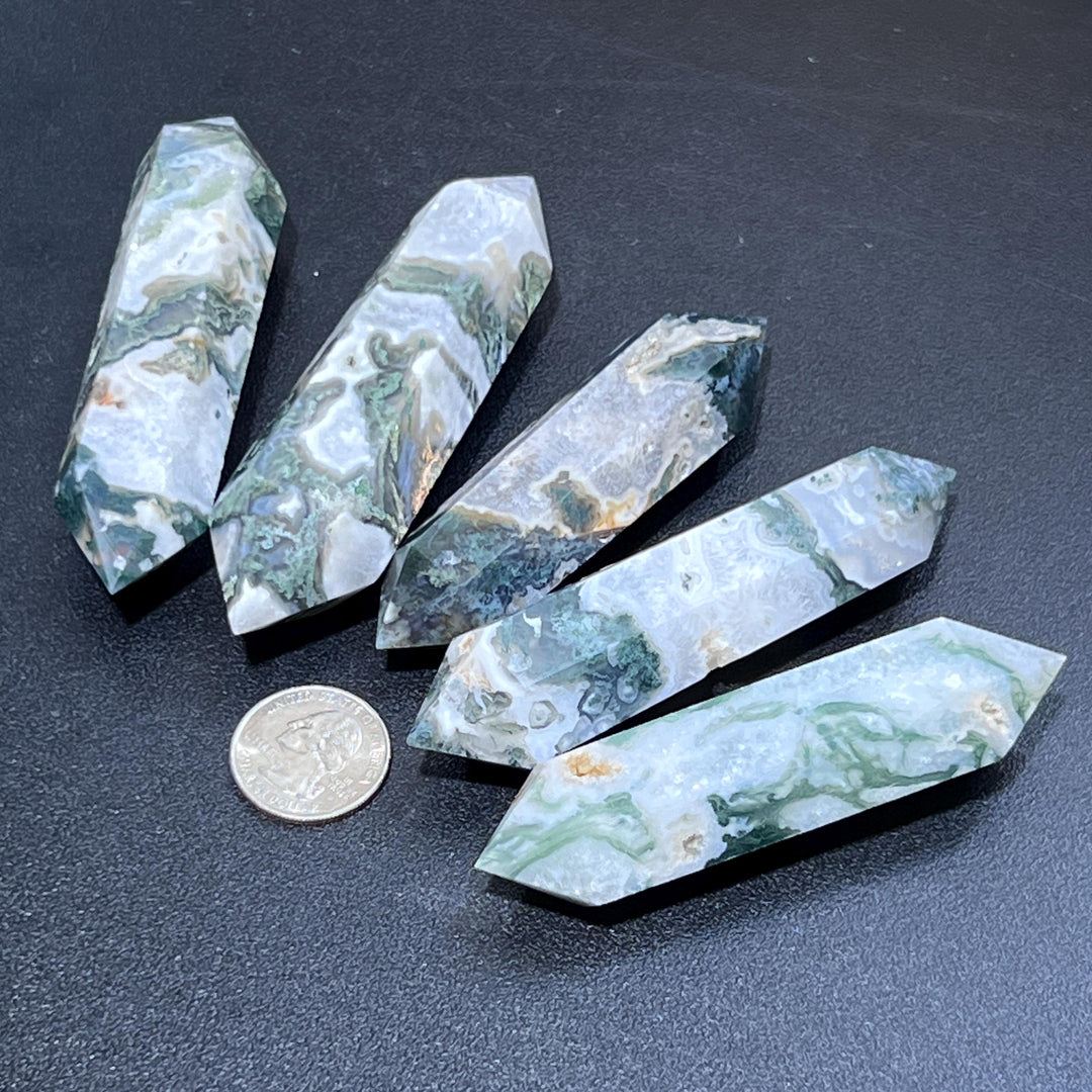 Moss Agate Crystal Double Terminated Point Gemstone Wand Carving Home Decor Supply