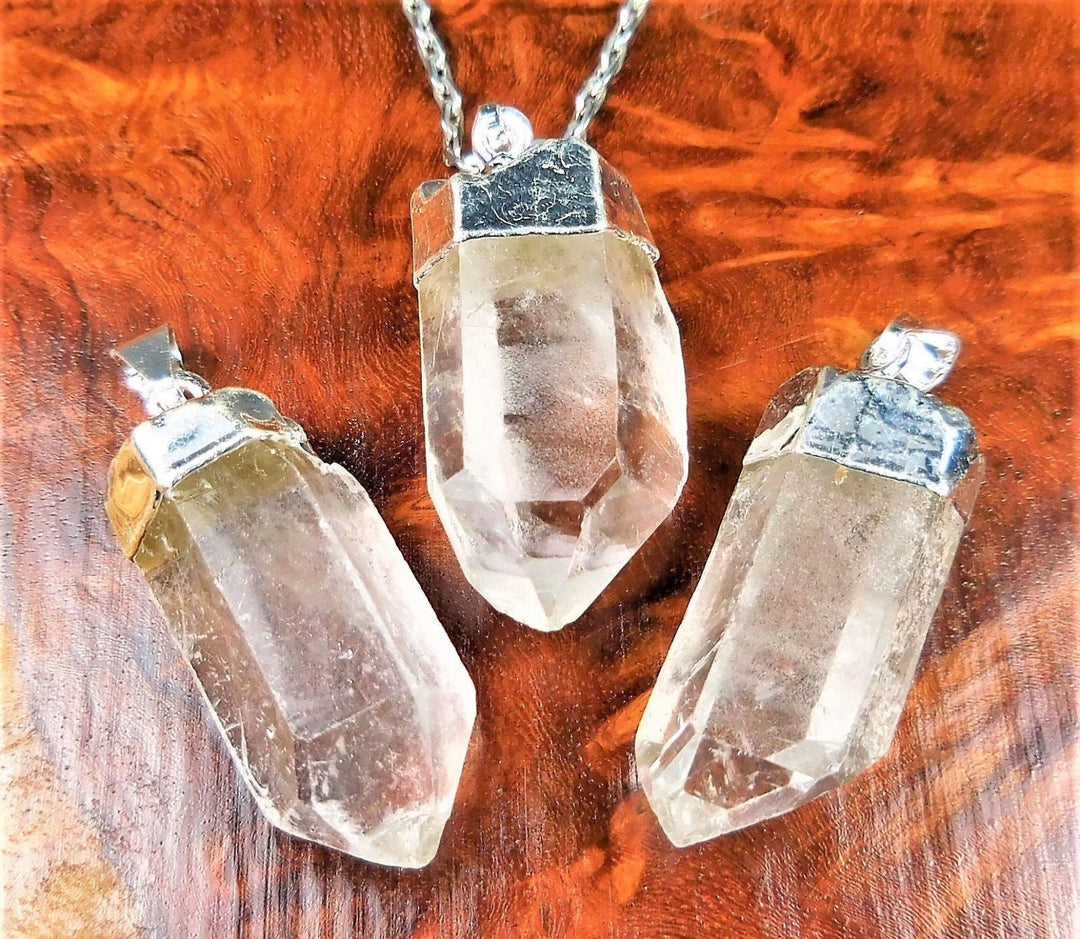 Quartz Crystal Point Pendant (Silver Plated) Gemstone Jewelry Necklace Charm Supply