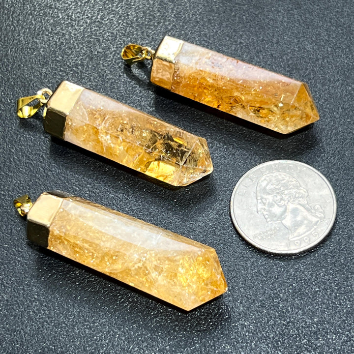 Citrine Crystal Faceted Point Pendant (Gold Plated)