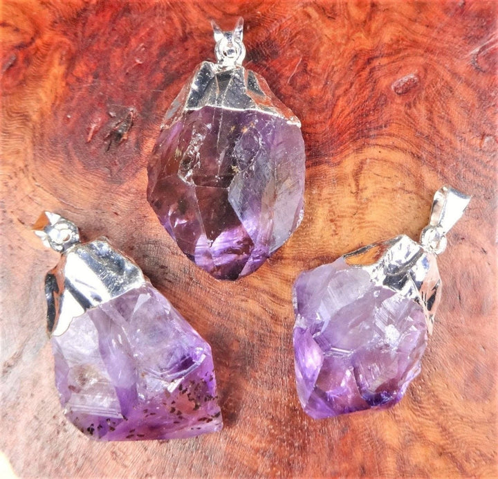 Purple Amethyst Crystal Rough Raw Point Pendant (Silver Plated) Wholesale