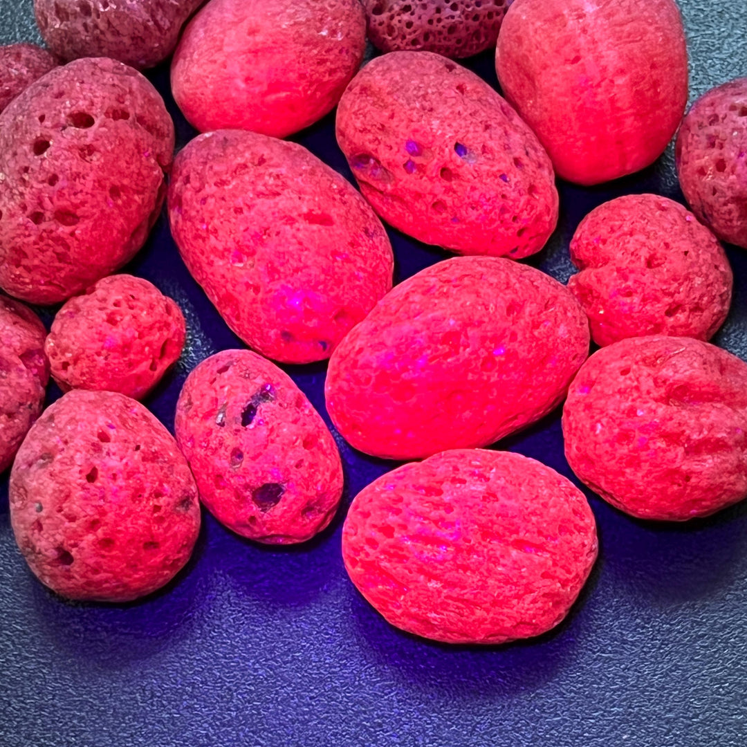 Honeycomb Red Ruby Tumbled Crystal Pieces (UV Reactive) Bulk Wholesale Lot Gemstones