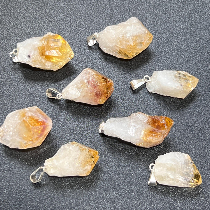 Raw Citrine Crystal Point Pendant (Silver Bail) Gemstone Jewelry Necklace Supply