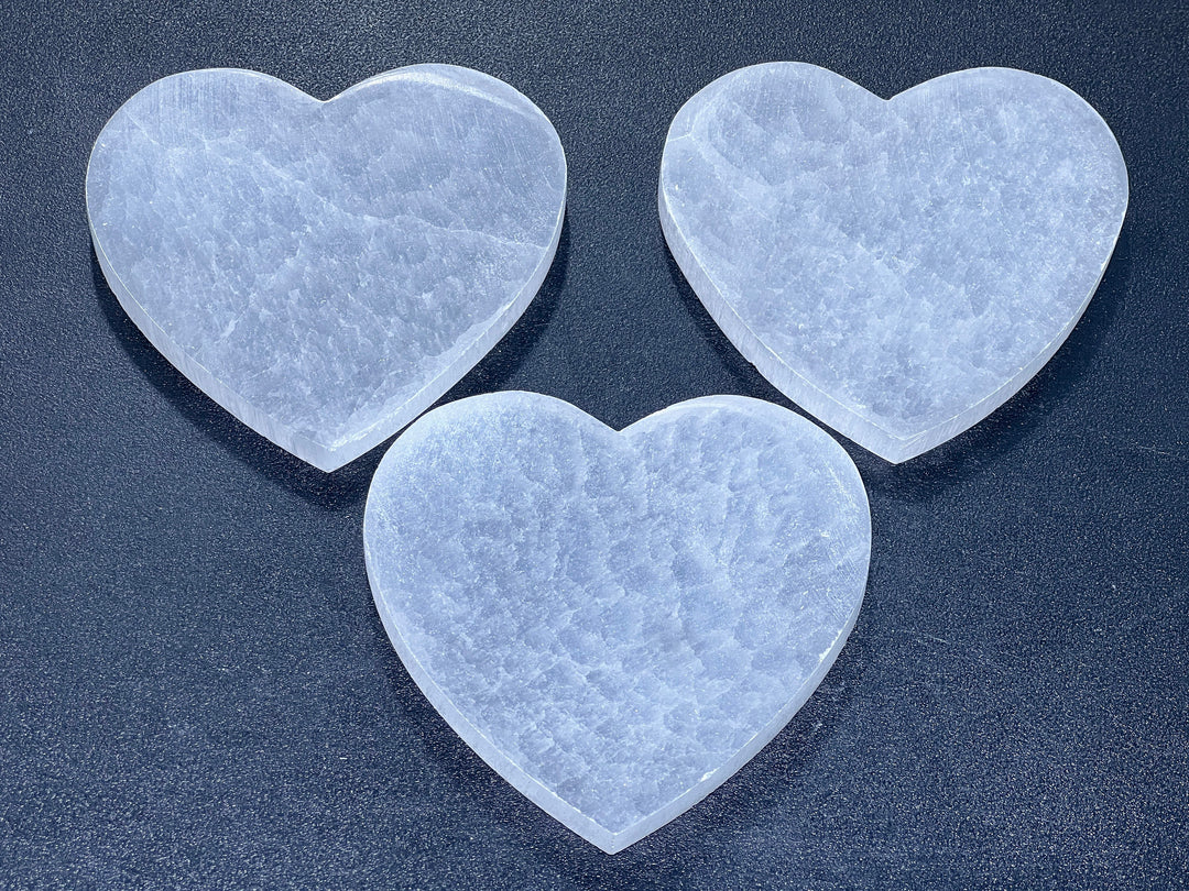 Selenite Crystal Heart Plates Large (3 pcs)(4 Inches) Wholesale Lot Polished Gemstone Decor