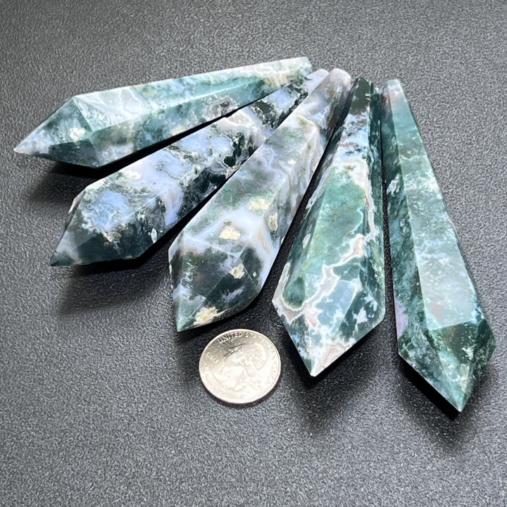 Moss Agate Crystal Point Scepter Wand Large (4.5 Inch Avg) Gemstone Decor Carving Wholesale