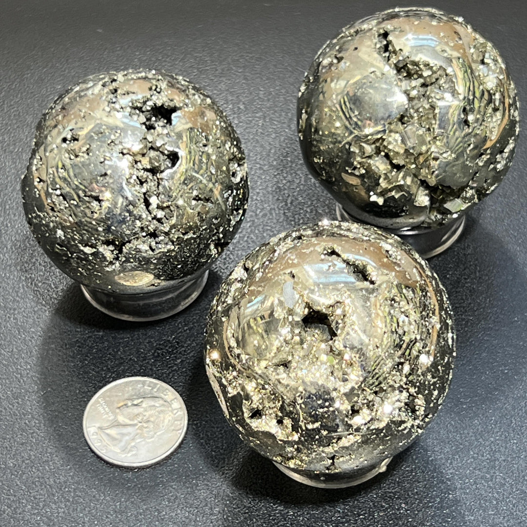 Golden Pyrite Crystal Druzy Sphere Fools Gold Polished Carving Wholesale