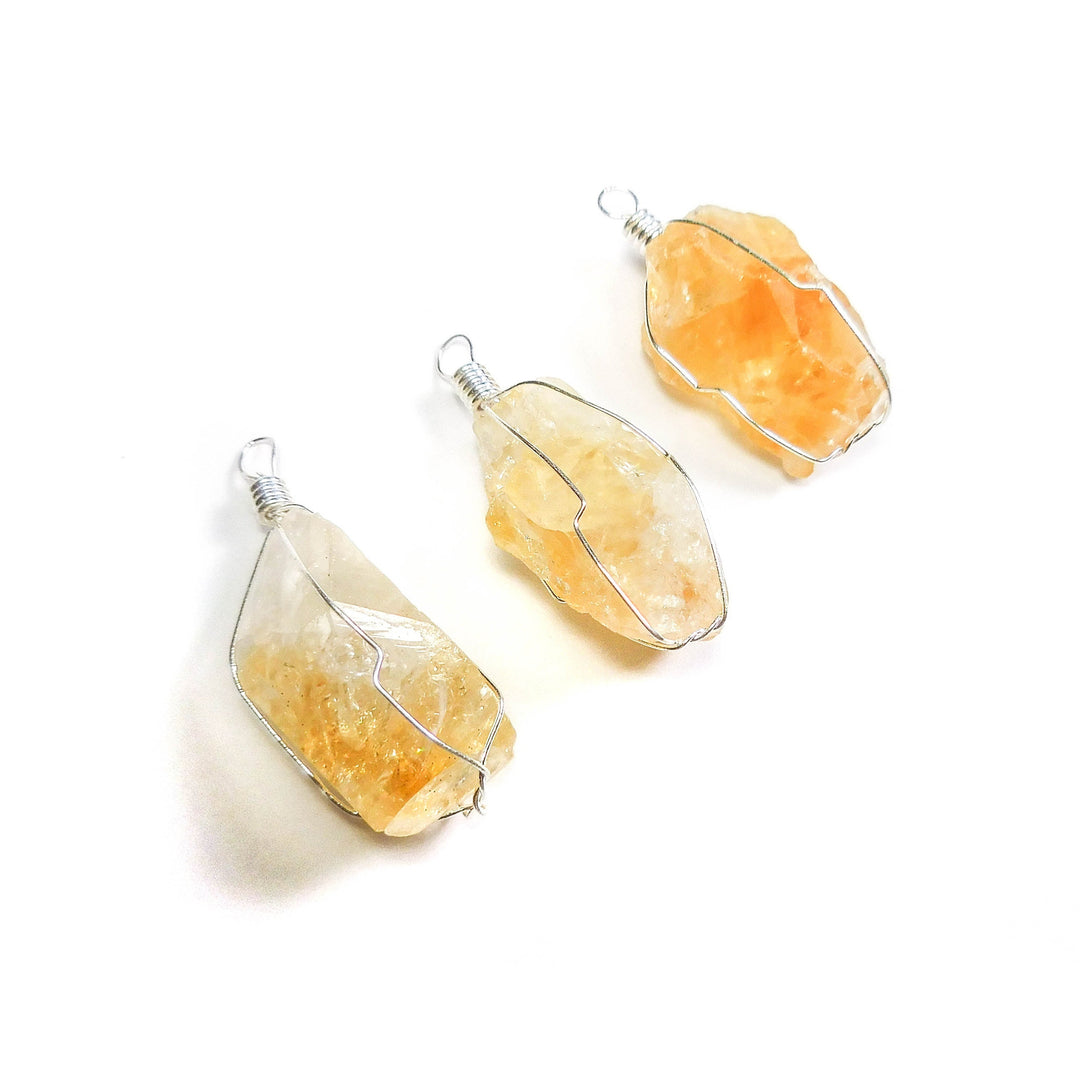 Raw Citrine Crystal Pendant (Silver Plated Wire Wrapped) Gemstone Jewelry Necklace Supply