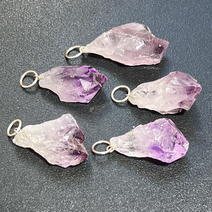 Raw Amethyst Crystal Point Pendant (Silver Ring) Rough Gemstone Jewelry Necklace Supply