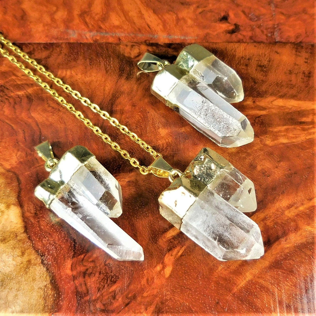 Quartz Crystal Double Point Pendant (Gold Plated) Gemstone Jewelry Necklace Charm Supply