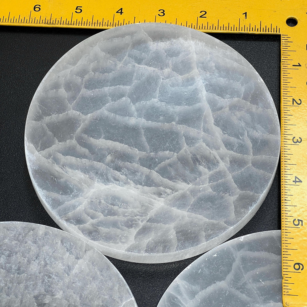 Selenite Crystal Large Round Circle Plate (5.5 Inches) Gemstone Decor Supply