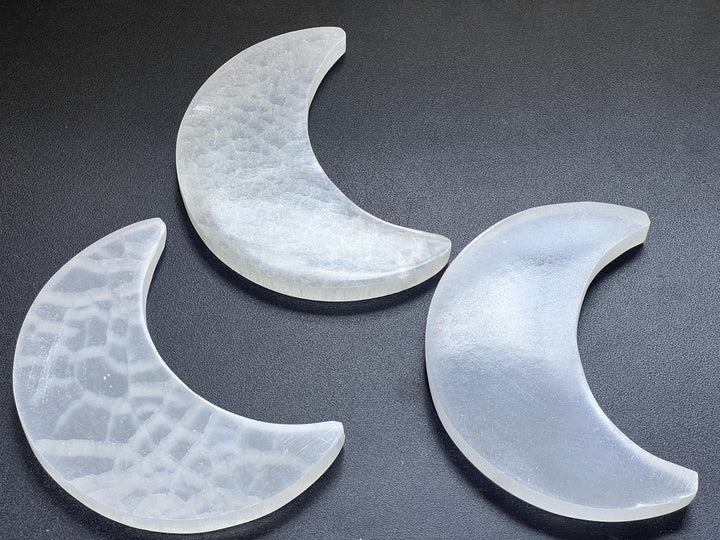 Selenite Crystal Crescent Moon Plate (6 Inches) Carving