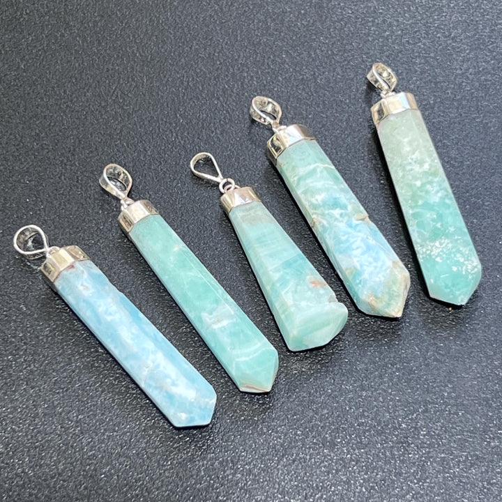 Blue Aragonite Crystal Point Pendant (925 Sterling Silver) Faceted Gemstone Jewelry Necklace Supply