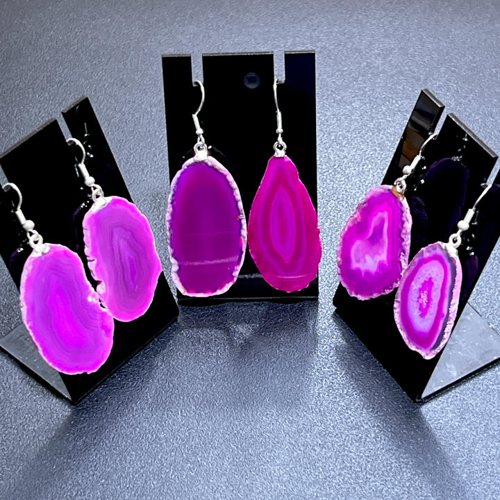 Pink Agate Slice Earrings Pair (Stainless Steel Hooks) Wholesale Gemstone Jewelry