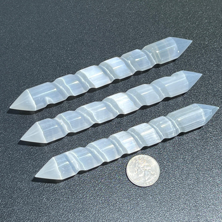 Selenite Crystal Spiral Wand Double Terminated Point Carving Wholesale