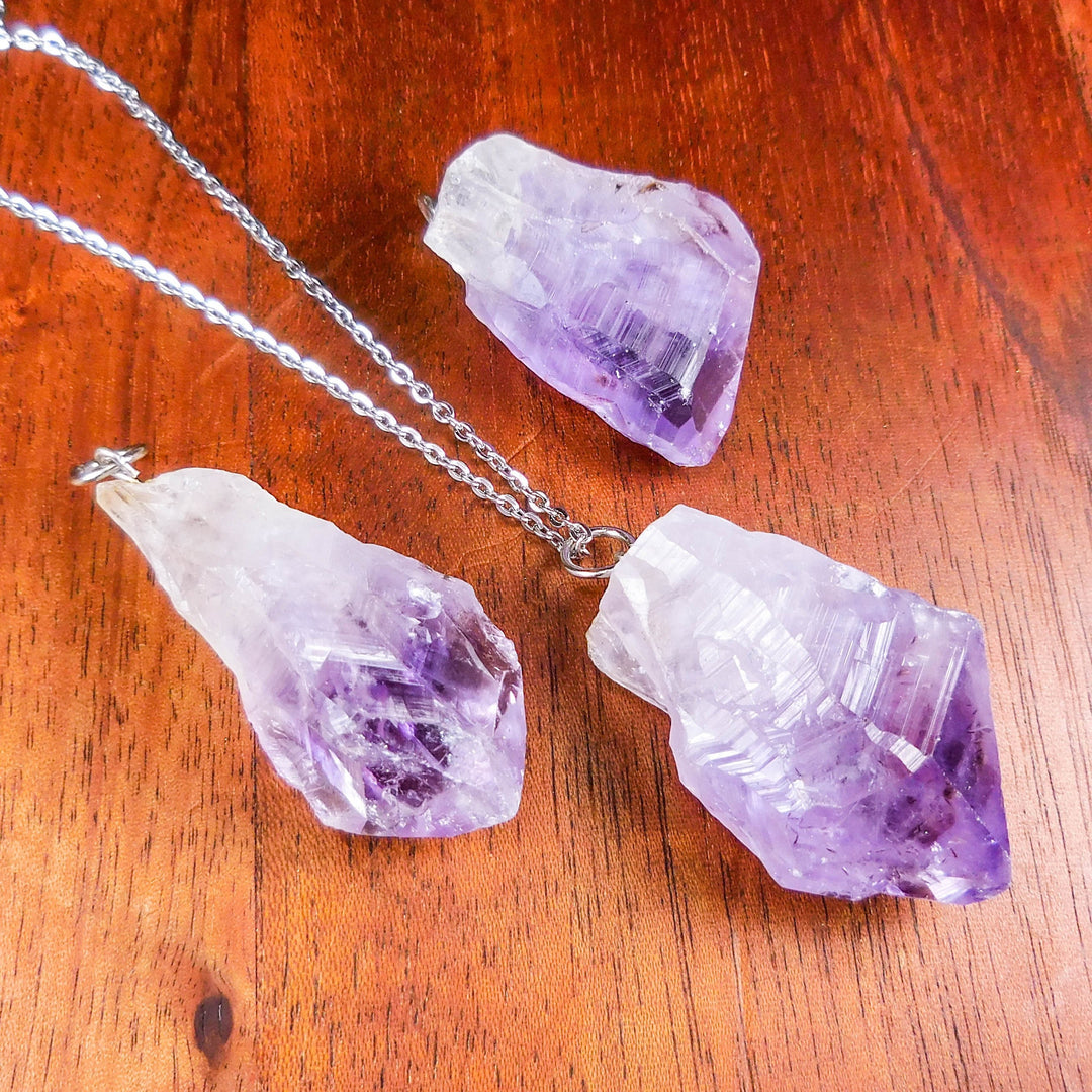 Raw Amethyst Crystal Point Pendant (Silver Ring) Rough Gemstone Jewelry Necklace Supply