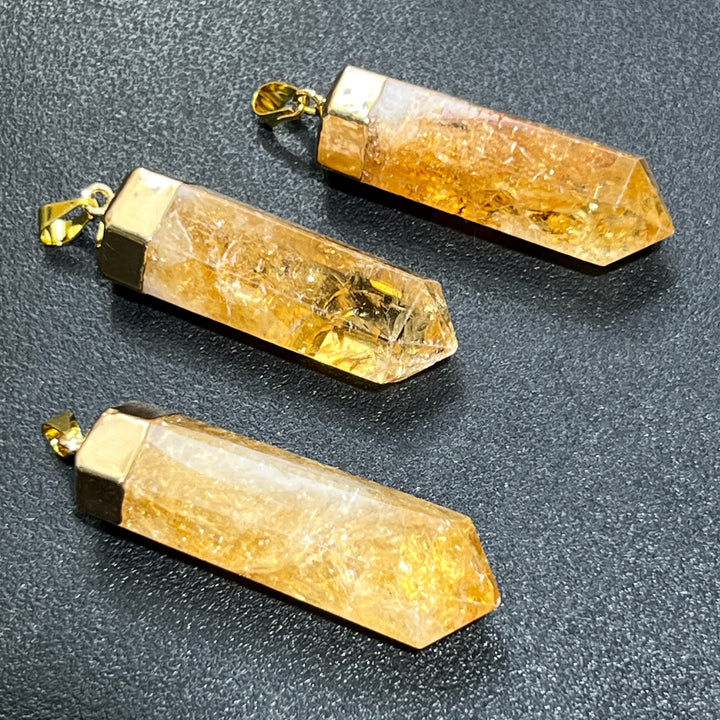 Citrine Crystal Faceted Point Pendant (Gold Plated)