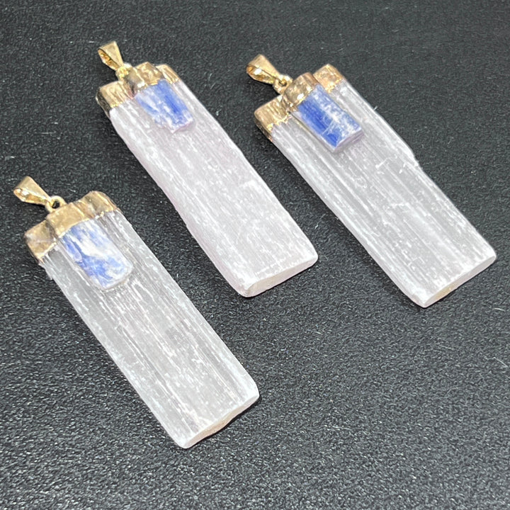 Selenite Kyanite Crystal Pendant (Gold Plated) Gemstone Necklace Jewelry Charm Supply