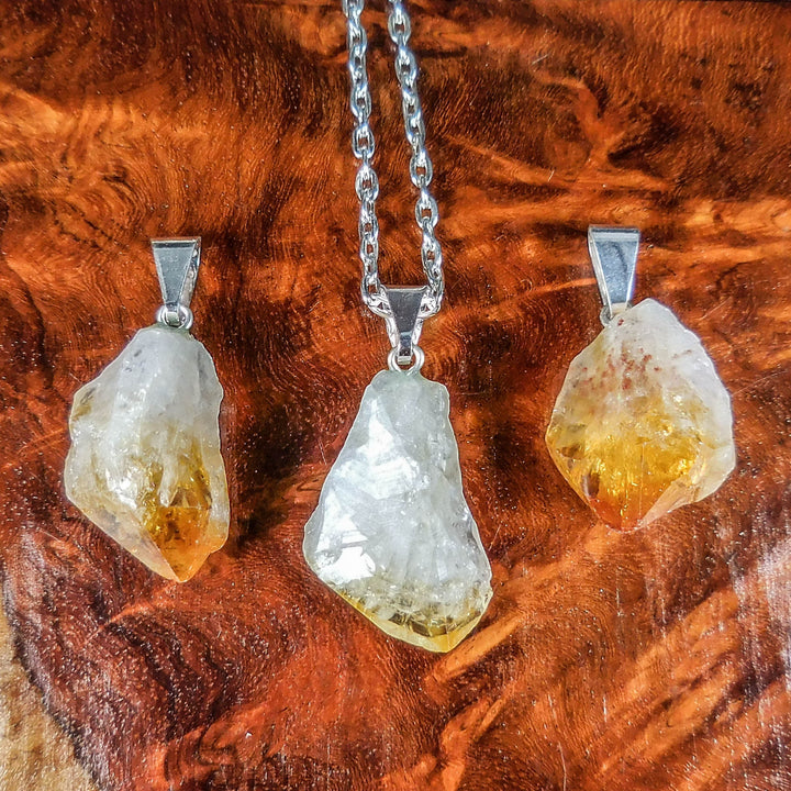 Raw Citrine Crystal Point Pendant (Silver Bail) Gemstone Jewelry Necklace Supply