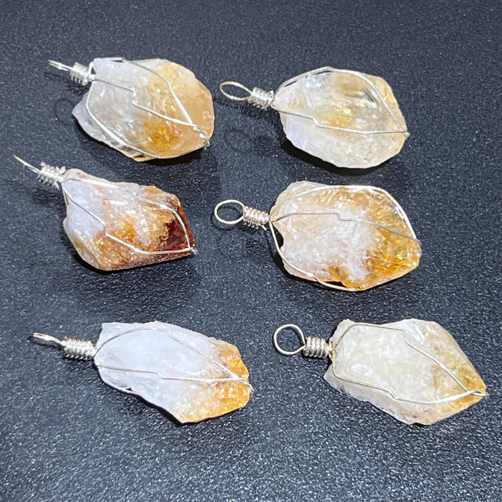 Raw Citrine Crystal Pendant (Silver Plated Wire Wrapped) Gemstone Jewelry Necklace Supply