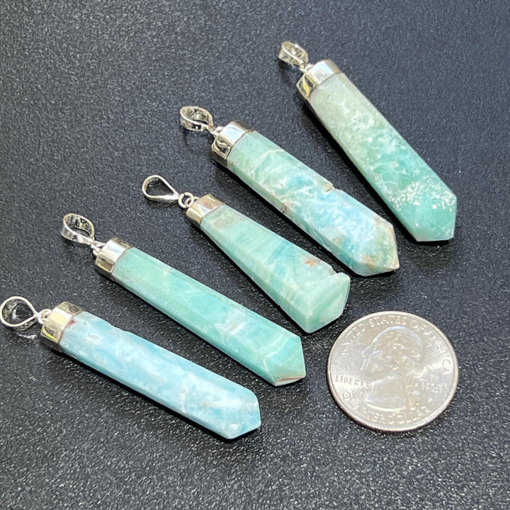 Blue Aragonite Crystal Point Pendant (925 Sterling Silver) Faceted Gemstone Jewelry Necklace Supply