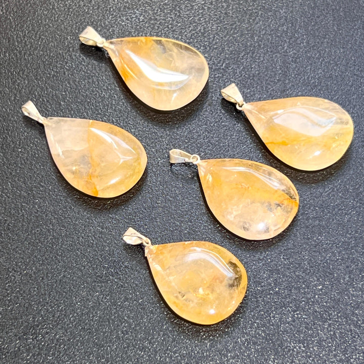 Golden Healer Quartz Tear Drop Pendant (Silver Plated Bail) Gemstone Jewelry Necklace Supply