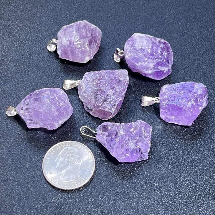 Amethyst Crystal Rough Raw Pendant (Silver Bail) Gemstone Jewelry Necklace Supply