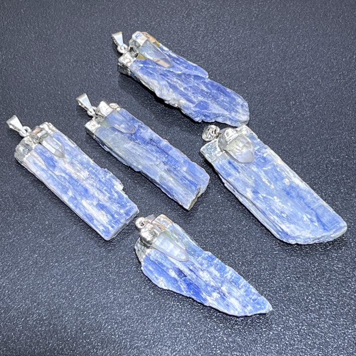 Kyanite and Quartz Crystal Pendant (Silver Plated) Blue Gemstone Jewelry Necklace Supply