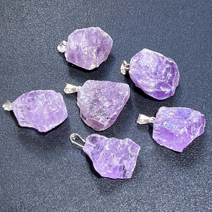 Amethyst Crystal Rough Raw Pendant (Silver Bail) Gemstone Jewelry Necklace Supply