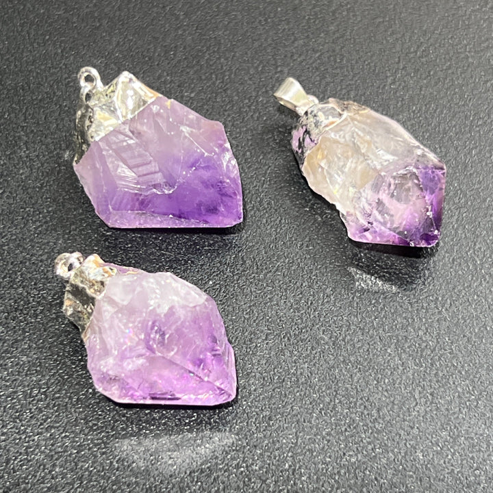 Purple Amethyst Crystal Rough Raw Point Pendant (Silver Plated) Wholesale