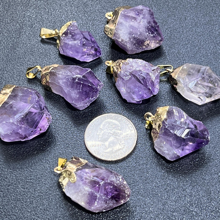 Amethyst Crystal Raw Point Pendant (Gold Plated) Gemstone Jewelry Necklace Supply