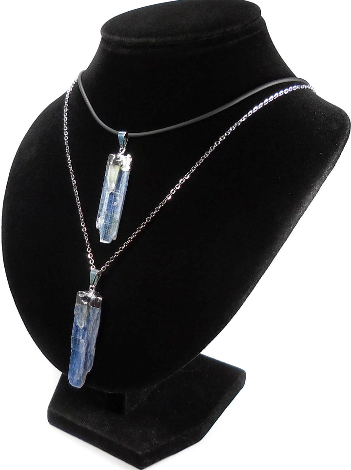 Kyanite and Quartz Crystal Pendant (Silver Plated) Blue Gemstone Jewelry Necklace Supply