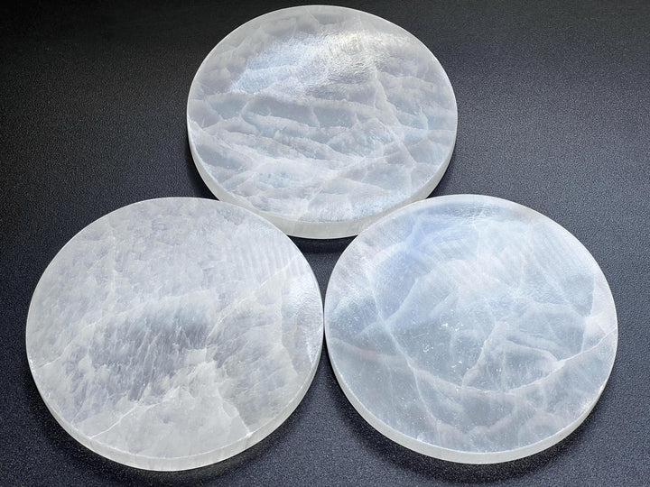 Selenite Crystal Large Round Circle Plate (5.5 Inches) Gemstone Decor Supply