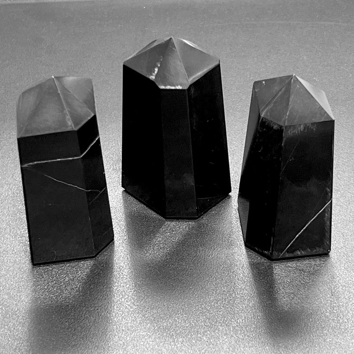 Black Obsidian Point Tower Carving Gemstone Statue Home Decor Volcanic Glass