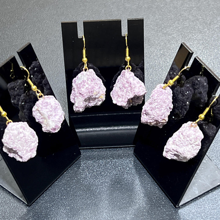 Lilac Lepidolite Raw Crystal Earrings Pair (Gold Stainless Steel Hooks)