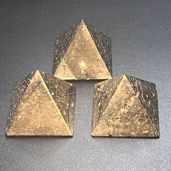 Iron Pyrite Pyramid Crystal Druzy Carving Polished Fools Gold