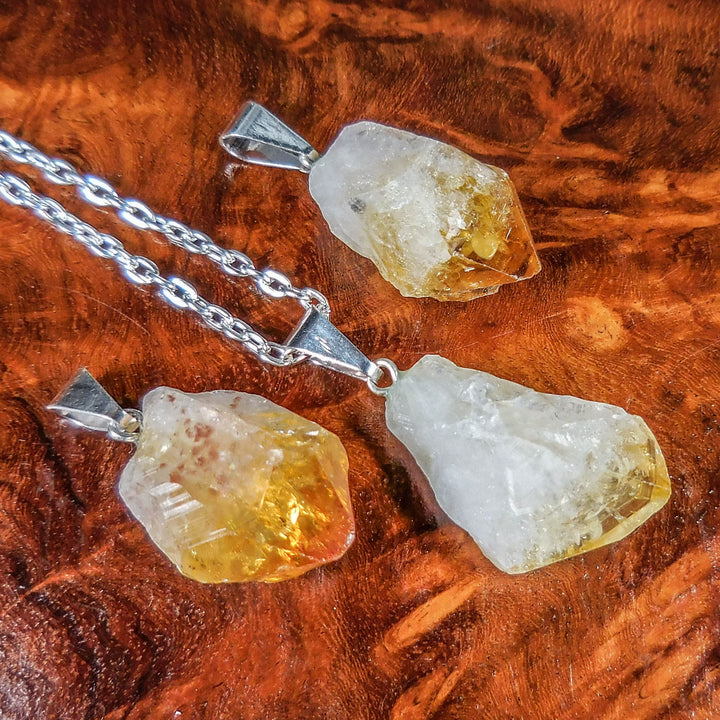 Raw Citrine Crystal Point Pendant (Silver Bail) Gemstone Jewelry Necklace Supply